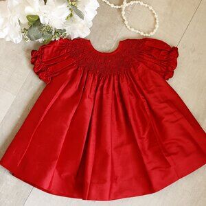 Red Silk Smocked Dress Bishop Special Occasion Portrait 6/9 Months Boutique NWT